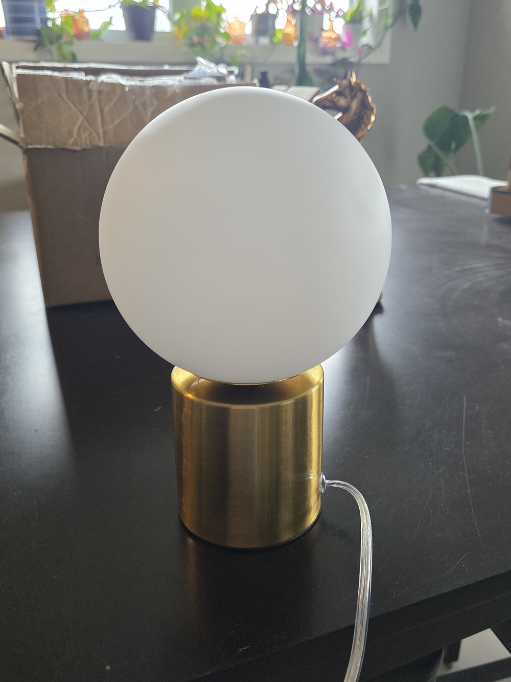 Modern Brass Table Lamp with Frosted Globe